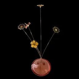 Art Glass Teardrop Vase Enameled Dragonfly & Flowers on Thin Wires for Motion