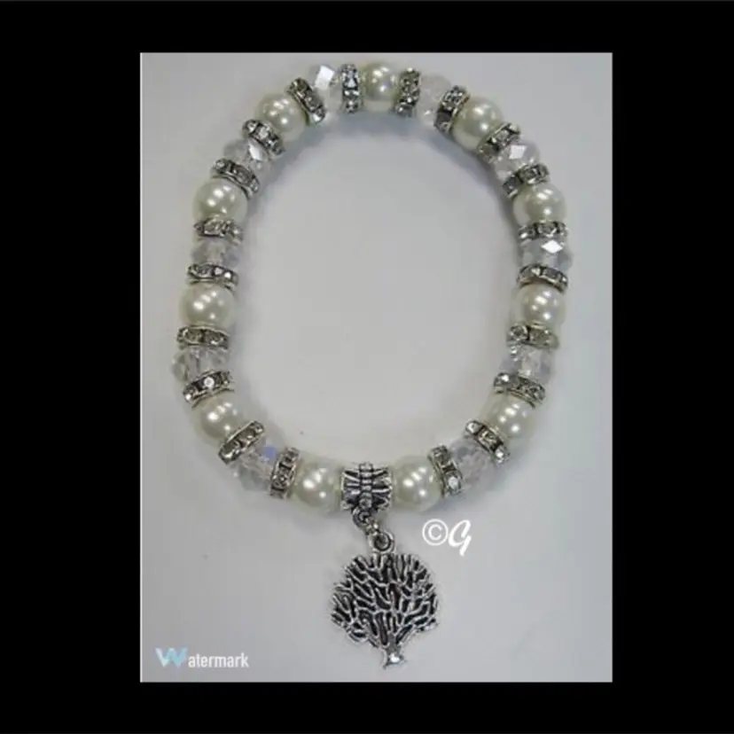 Silver color Stretch 📿 Tree Of life - Handmade Cz Facet Beaded Bracelet