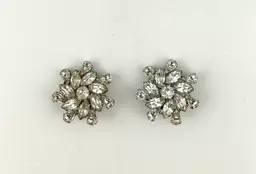 Vintage Silver Tone B. David Rhinestone Clip-on Earrings 1”