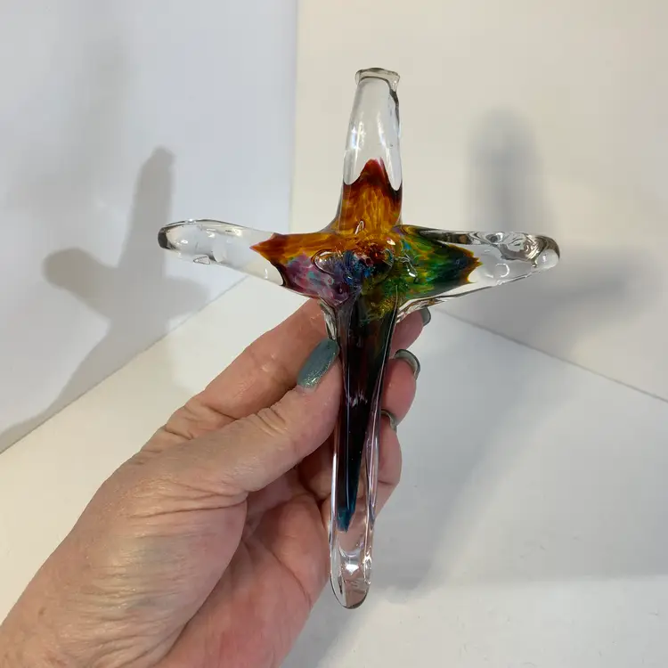 Art Glass Cross Signed
