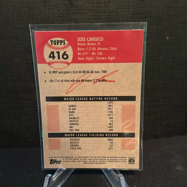 Jose Canseco Prism 2022 Platinum Oakland Athletics