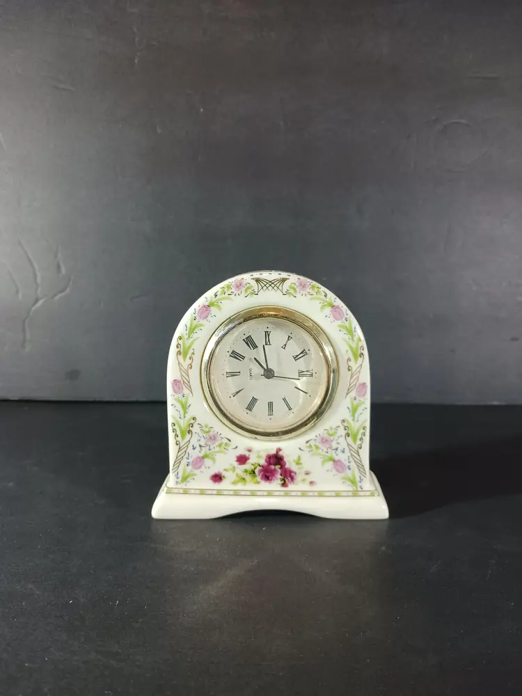 JJI International PORCELAIN DESK CLOCK Vintage Quartz Colorful Floral