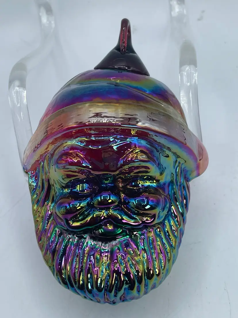 Iridescent Glass Santa Head Face Christmas Ornament 