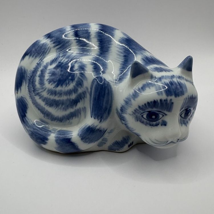 Blue And White Chinese Cat Figurine