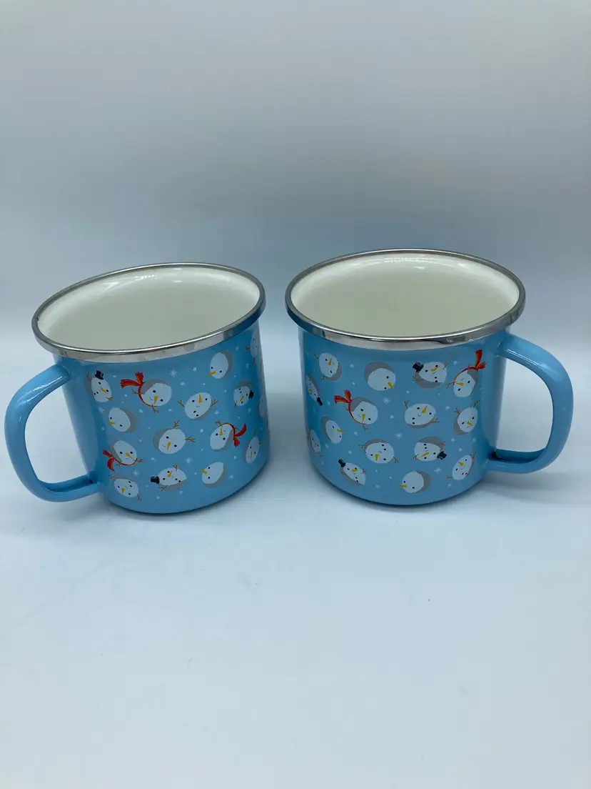 World Market, Blue Snowmen Holiday Enameled Steel Mug