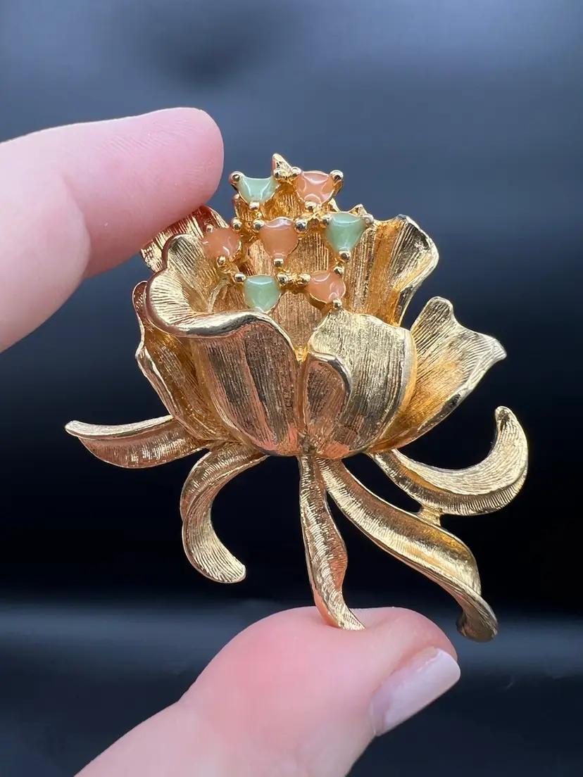 Golden Iris Brooch With Enamel Paint Not Marked