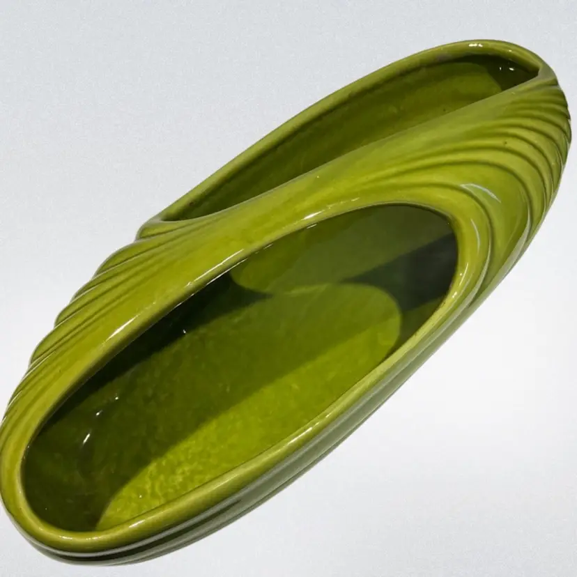 Haeger- Chartreuse Green MCM Planter- w/Sticker- 13.5” Long, 5” Wide