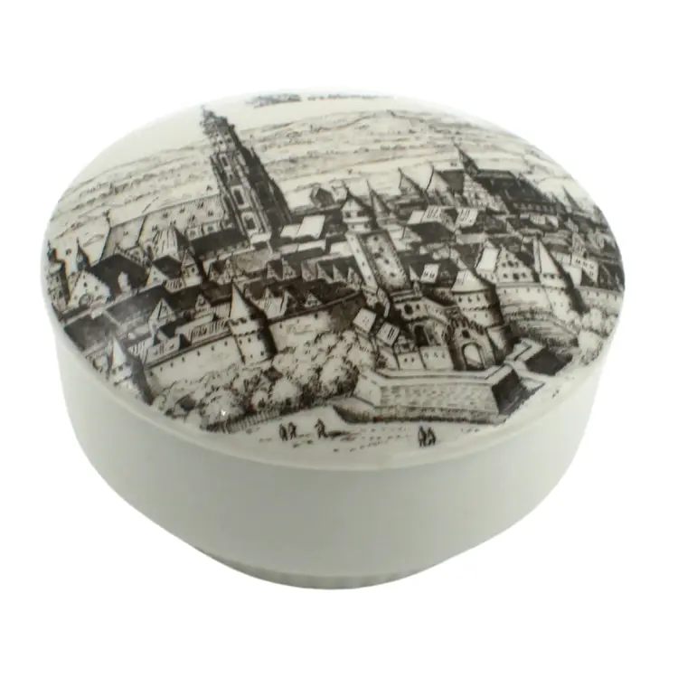 Vintage German Porcelain Trinket Box w/ Lid Altenkunstadt Nordlingen City Scene