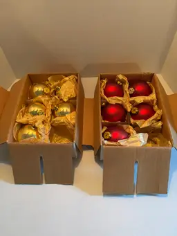 Vintage Magic Brand Lot of 2 Red & Gold Christmas Ornaments in Org. Box W/5 orn.