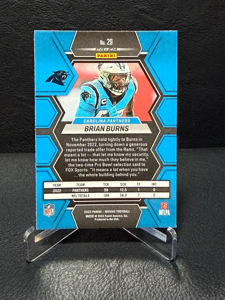Brian Burns 2023 Panini Mosaic #29 Red Sparkle Prizm Carolina Panthers