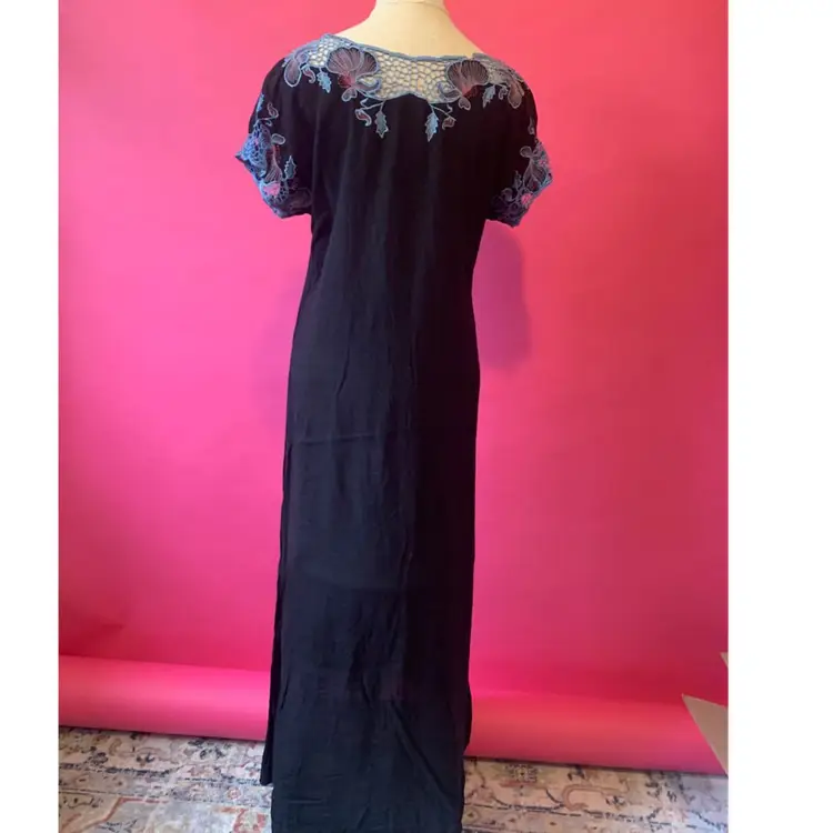 Black Cotton Dress Floral Crotchet