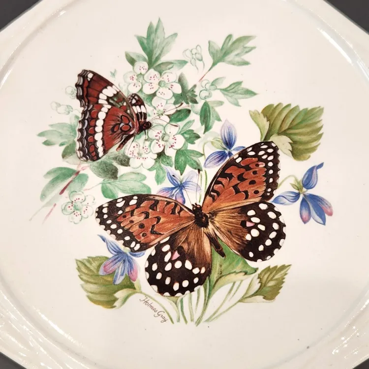 70s Monarch Butterfly Ceramic Trivet USA 61 Holmes Gray Kitchen Hot Plate EUC 9.75" x 7"