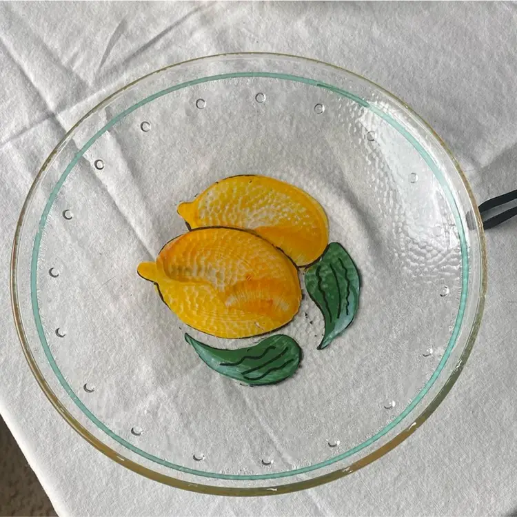 Hand Painted Lemons Glass Plate 8.5”