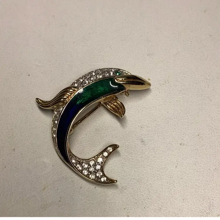 Dolphin With Rhinestones Brooch 1”’
