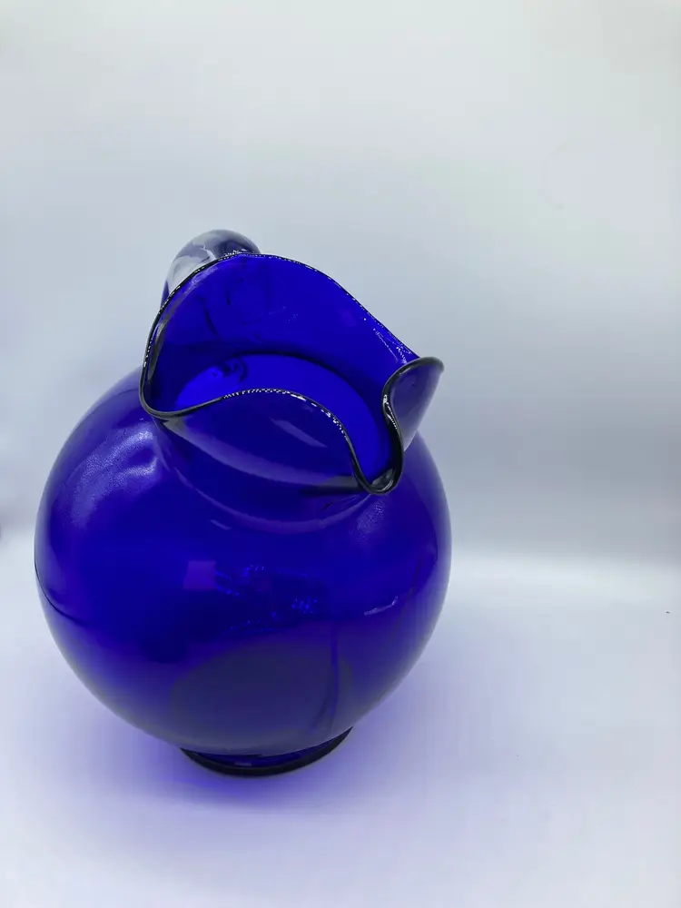 Vintage Cambridge Cobalt Blue Tilt Ball Pitcher w/ Clear Handle