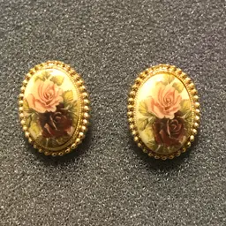 Vintage Gold-Tone Rose Flower Earrings