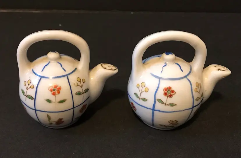 Vintage Japan Mini Teapot Salt Pepper Shakers Hand Painted Floral Porcelain