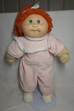 Original 1982 Cabbage Patch Kid Red Head Green Eyes w/ Stand, Clothes and Shoes