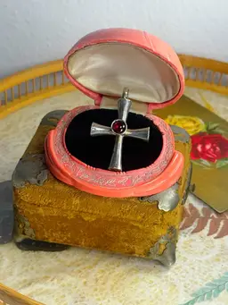 Sterling Silver Garnet Cross Pendant 1.5”