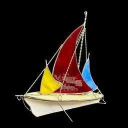 #01 Stained Glass Sailboat Sculpture Red• Blue•Yellow•White Slag Glass
14” T x 12 L x 2” W