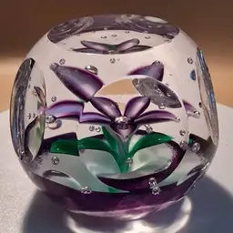 Gorgeous Selkirk Glass, Scotland, Peter Holmes, Handblown, Faceted, 'ROMANCE' Purple Version Paperweight, 1998