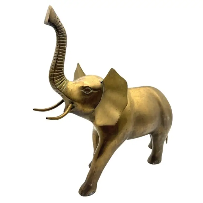 Vtg Large Brass Elephant Figurine With Trunk Up For Good Luck 13.5"H x 13.5"W