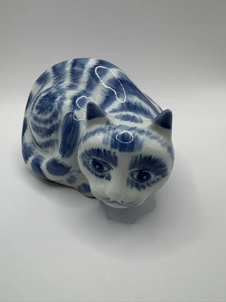 Blue And White Chinese Cat Figurine