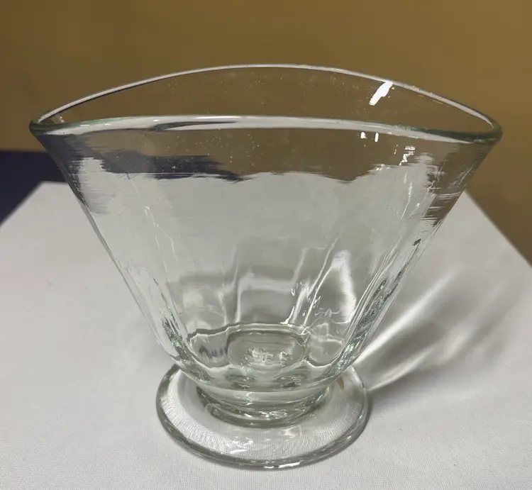 Blenko #3752 - Pre-Designer - Marine Crystal Glass Fan Vase 6.25” tall 7.5” wide