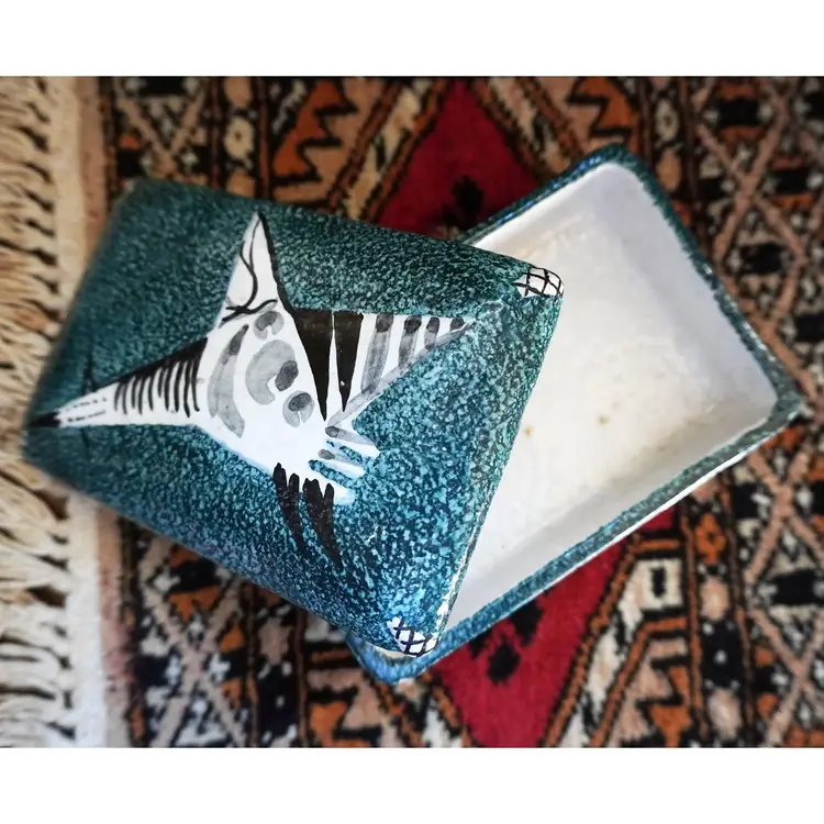 1960s Italian Art Pottery Jewelry Box | Vintage Italian MCM Ceramic Box | Mid-Century Bitossi Style Jewelry Box Signed Italy Pottery