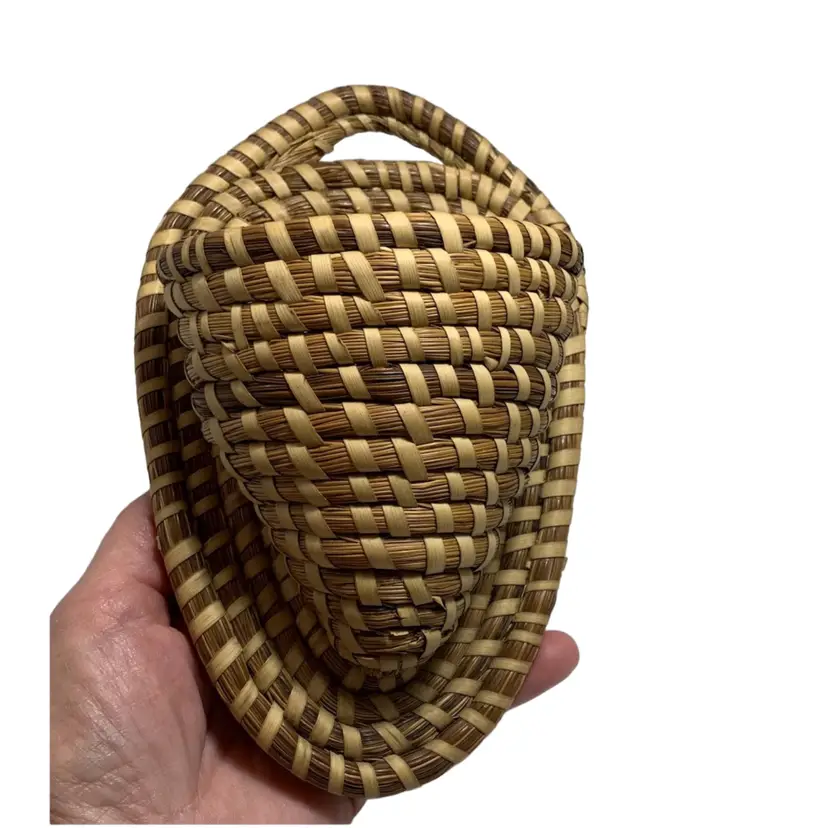 Hand Woven Pineneedle Wall Pocket Basket. Total Length Approximately 8 Inches.