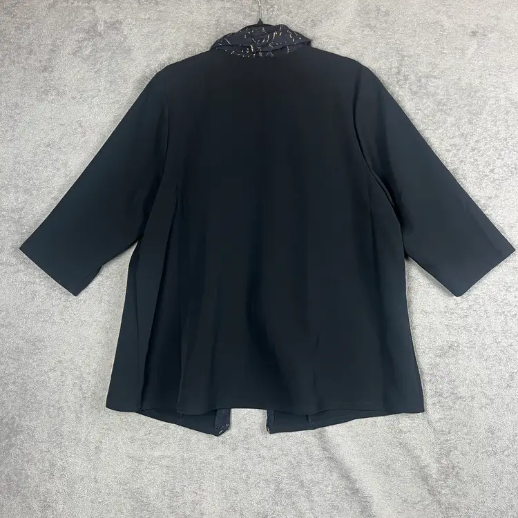 Catherines Black Label Jacket Women’s 0X Black Gold Open Front Metallic Trim Dressy Blazer