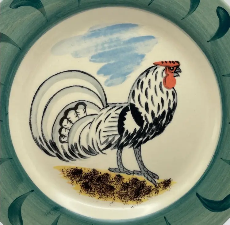 Vintage, Oxney Green, Rye-Sussex-England, Hand Painted Rooster Plate, Made for Colonial Williamsburg, 8.25”