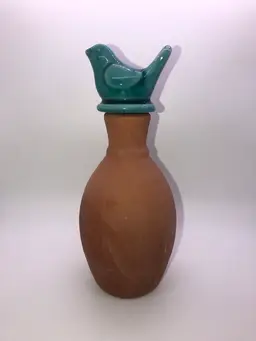 Terracotta Bottle Vase With Crackle Bird Stopper