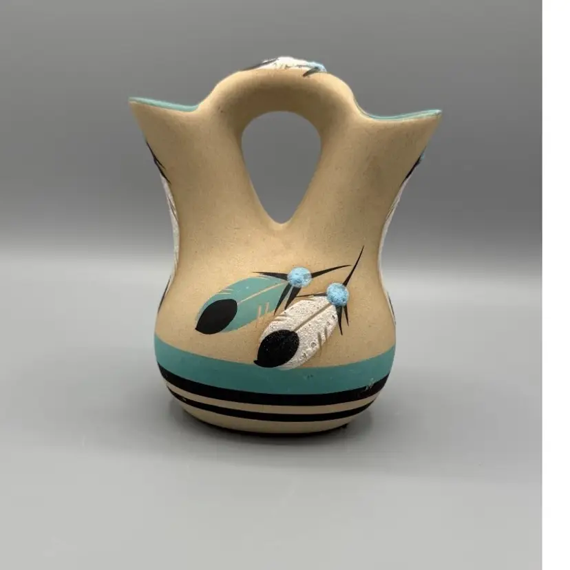 Signed Betty Selby Originals Wedding Vase – Hand-Decorated Studio Pottery w/ Feather Motif