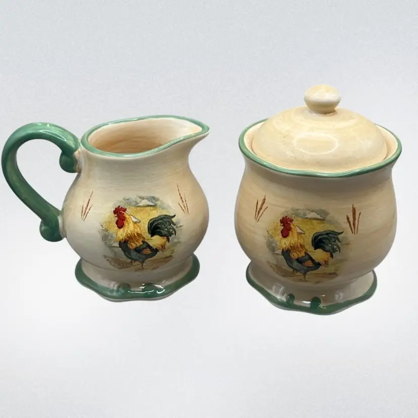 Gibson “Royal Rooster” Stoneware Creamer And Sugar Set