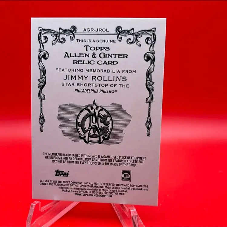 Jimmy Rollins 2025 Topps Allen & Ginter Full Size Relic Philadelphia Phillies