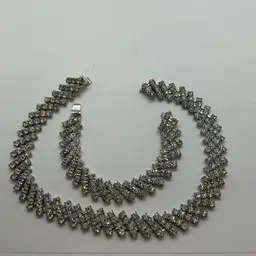 Vintage Silver Tone Statement Art Deco Rhinestone Choker Necklace & Bracelet Set