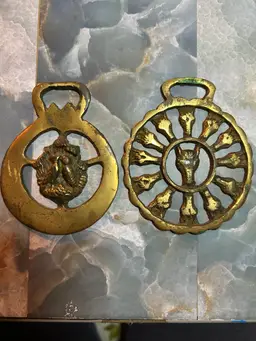 2 Vintage Solid Brass Equestrian Medallion Bridle Harnesses