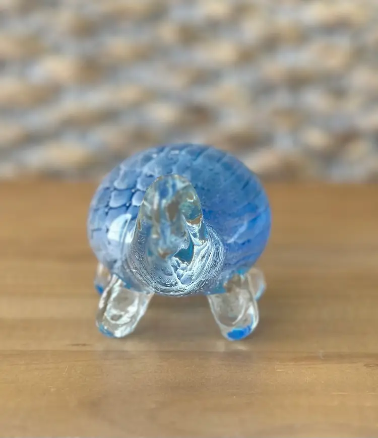 Glass Turtle Figurine Paperweight, Blue & Clear, Approx 4 1/2" Long Bubbles
