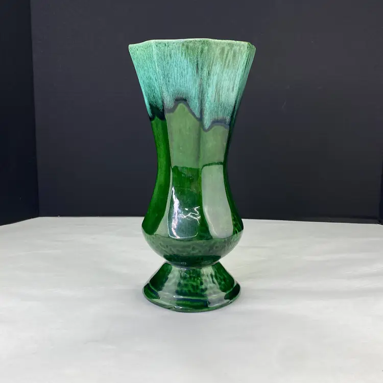 Vintage Retro Green Drip Pottery Vase 10 Inch