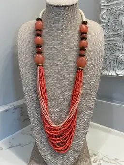 Vintage Pink Multi-Strand Seed Bead Lucite Bead Statement Necklace #G-2