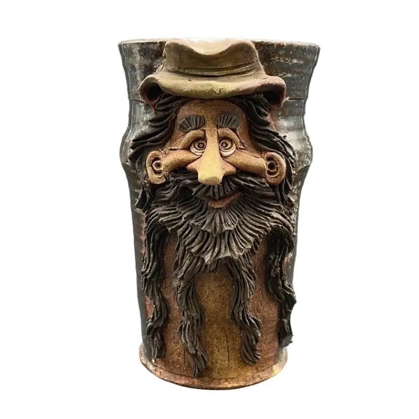 John A Coburn Pottery Face Mug Cup Rustic Signed Dated Handmade VTG