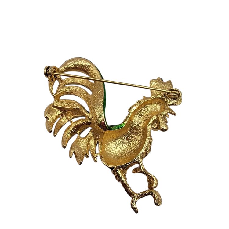 Signed Gerry's Blue Green Enameled Gold Tone Rooster Brooch Pin VTG