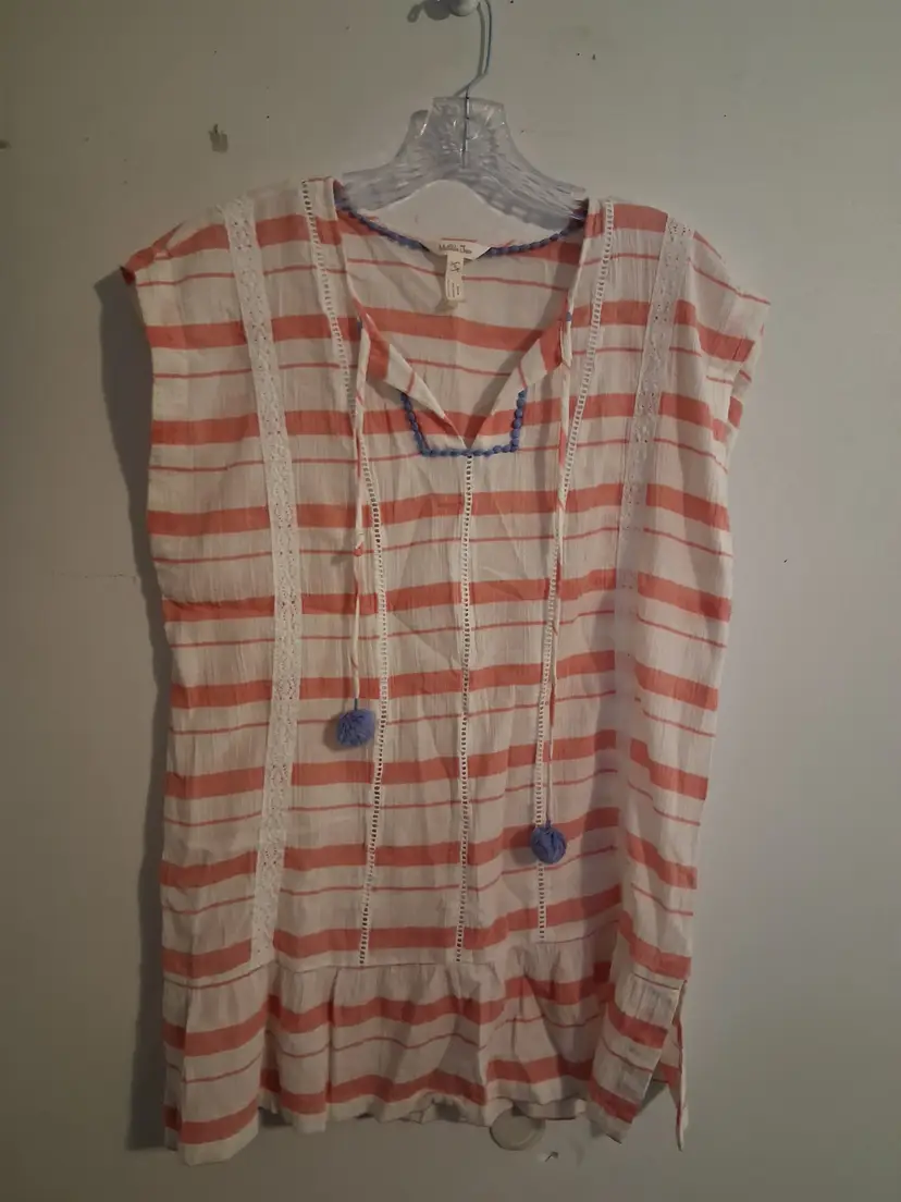 Ladies Small Cap Sleeve White & Pink Pull Over MATILDA JANE Blouse (B30)