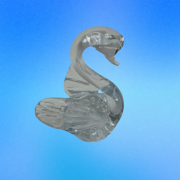 Vintage Glass Clear Crystal Glass Swan Paperweight, 4-1/2” Tall