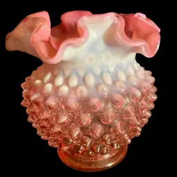 Fenton Cranberry Pink Pastel Opalescent Hobnail Rose Bowl Vase