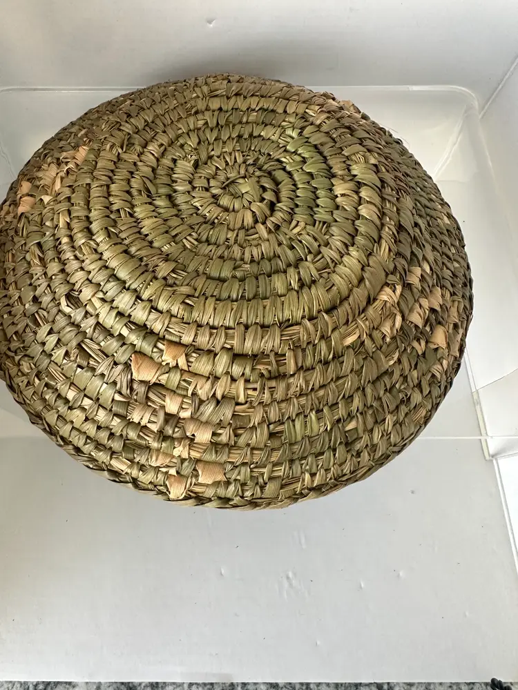 Vintage Handwoven Coiled Grass Basket / Tray – Boho Southwestern Style Wall Basket – 9” Natural Fiber