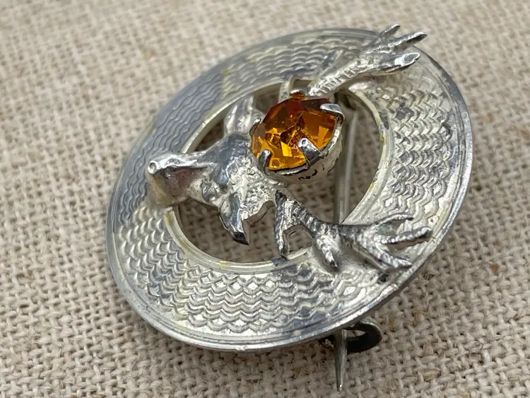 Scottish Silver Brooch Stag And Glass Citrine 1940’s.  Ward Brothers