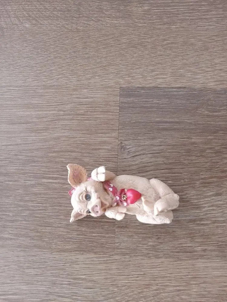 Vintage Sweetheart Pig Piggy with Red Scarf with Hearts and a Heart