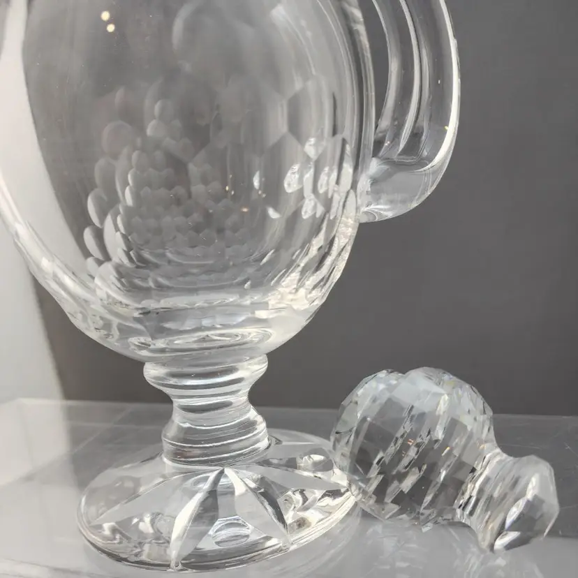 Hand cut Glass tea pot. Hand Blown Blank Hand Polished Cutting And Artist Signed. 10" High. Intended For Decoration Only. This is one of a kind.